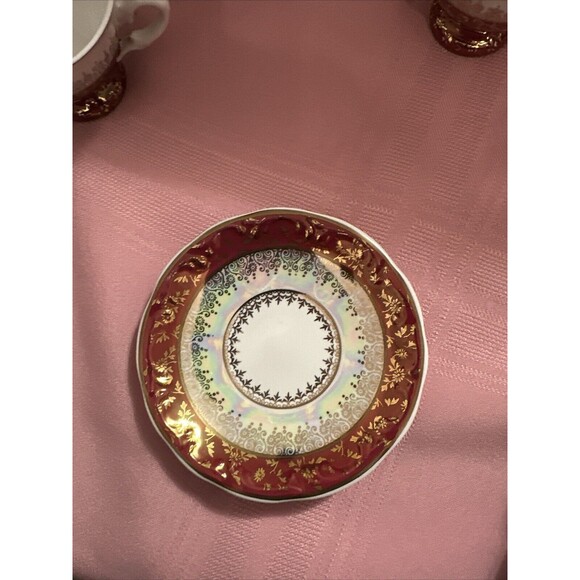 VNTG Set of 6 Porcelana SCHMIDT Brasil Espresso Cups -Multicolor Burgundy Gold - Picture 2 of 12